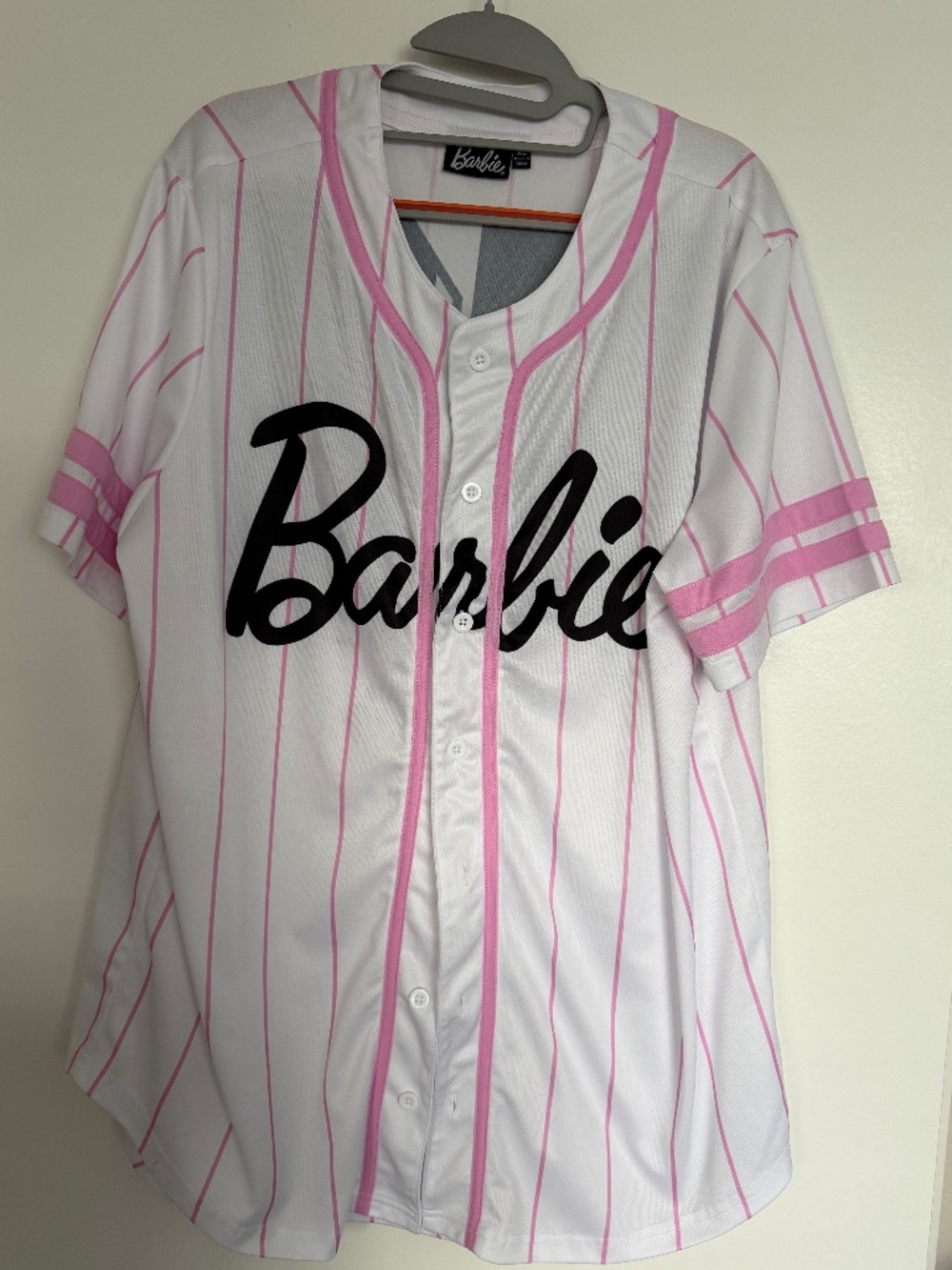 Barbie Baseball Jersey Shirt White Pink Striped #59 - Size XL
